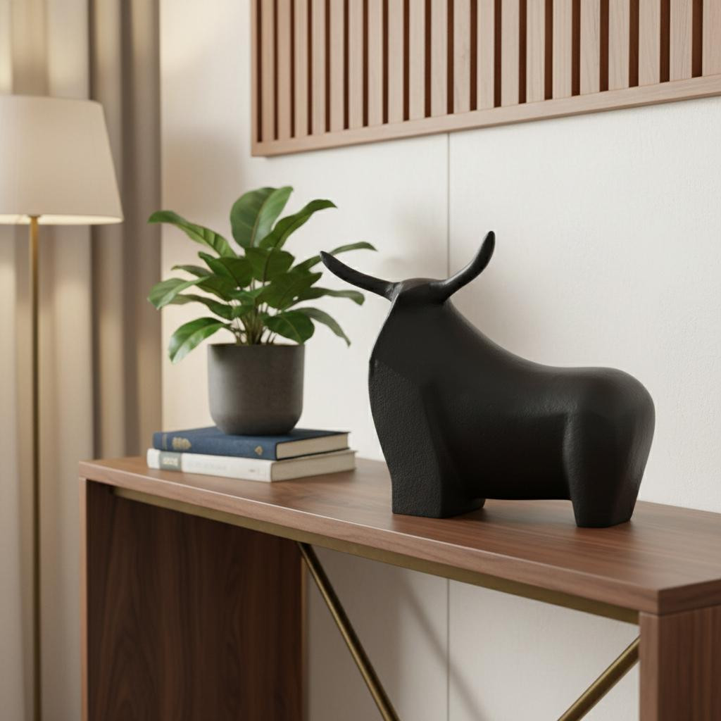 608727 8 in. Black Aluminum Bull Tabletop Sculpture