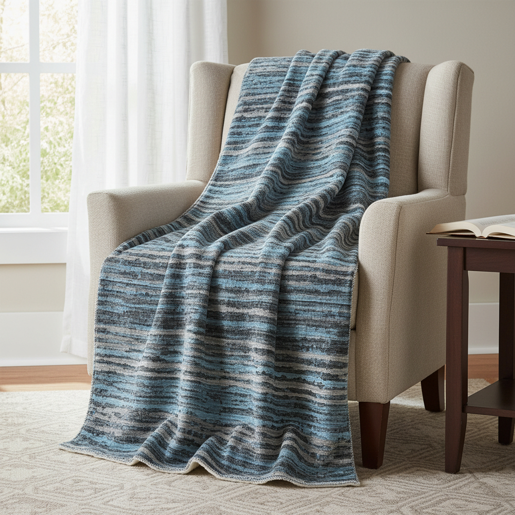 712359 50 x 70 in. Blue & Charcoal Striped Microfiber Plush Throw Blanket