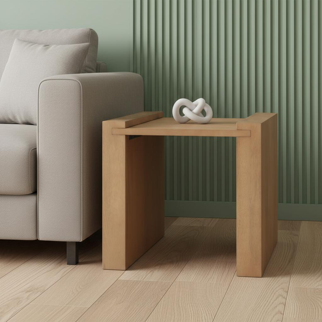 605405 22 in. Natural & Brown Solid Wood & Wood Tray Table