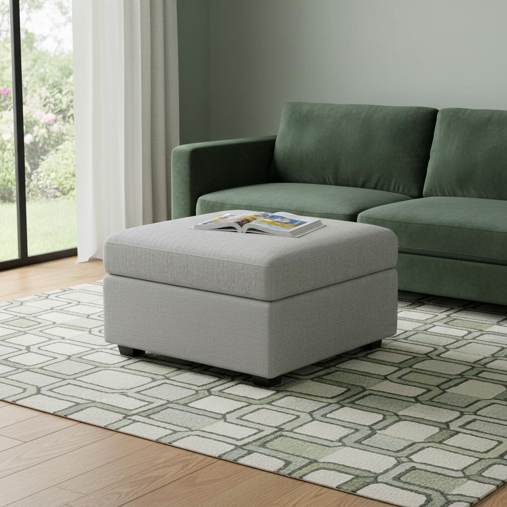 714359 30 in. Light Gray & Black Chenille Storage Ottoman