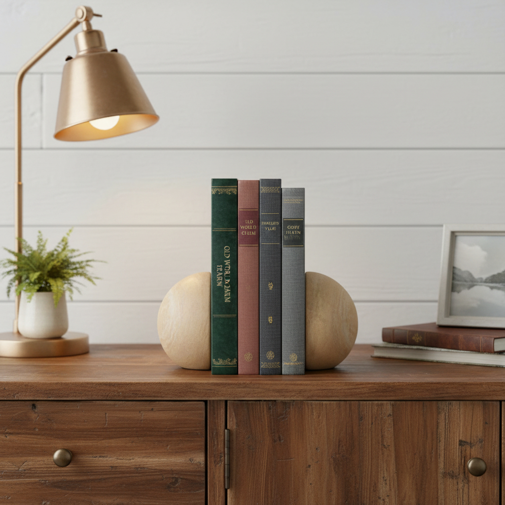 608732 Beige Stone Orb Decorative Bookends, Set of 2