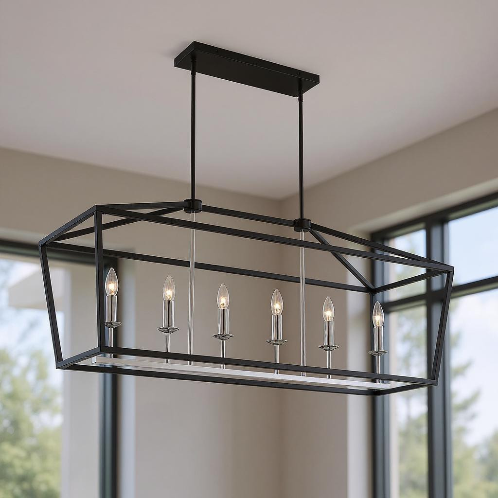 482807 Black Candle Style Six Light Metal Dimmable Chandelier