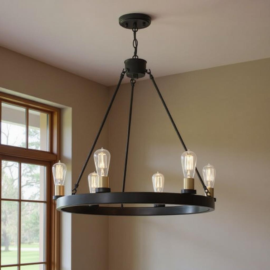482841 Black & Gold Candle Style Six Light Metal Dimmable Chandelier