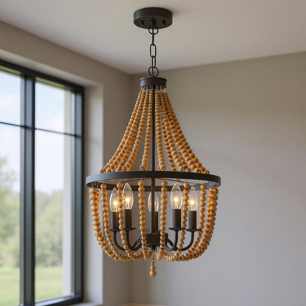 483941 Brown & Black Candle Style Five Light Metal Dimmable Chandelier