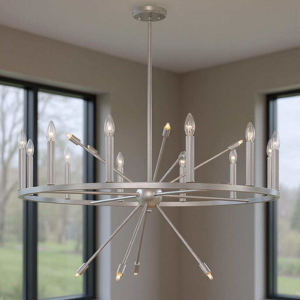 483957 Silver Candle Style Multi Light Metal Dimmable Chandelier