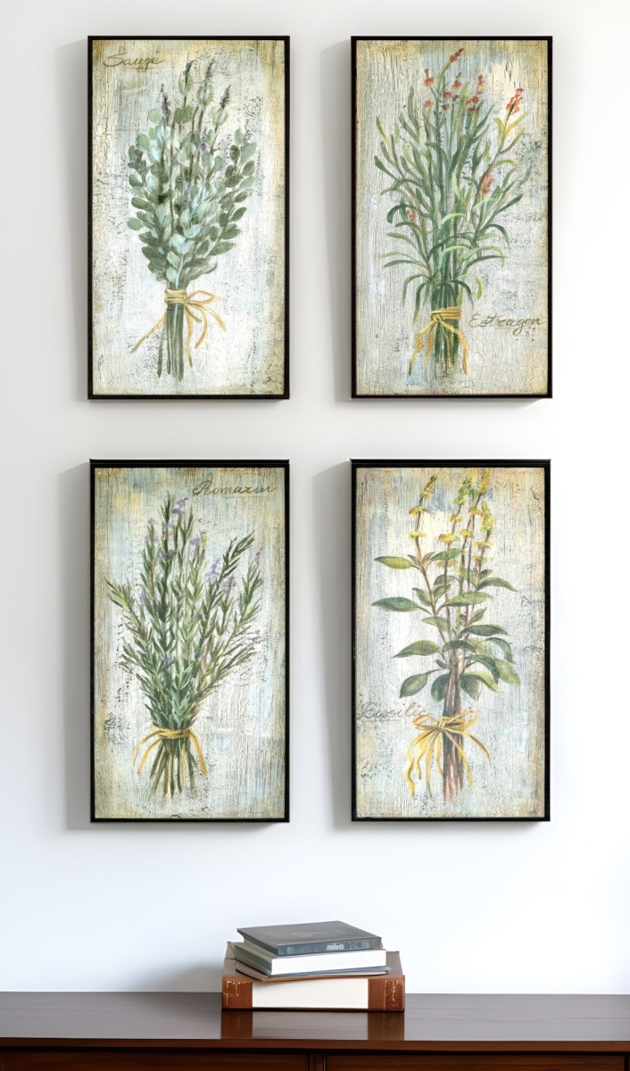 525107 Herbs Black Framed Print Wall Art, Set of 4
