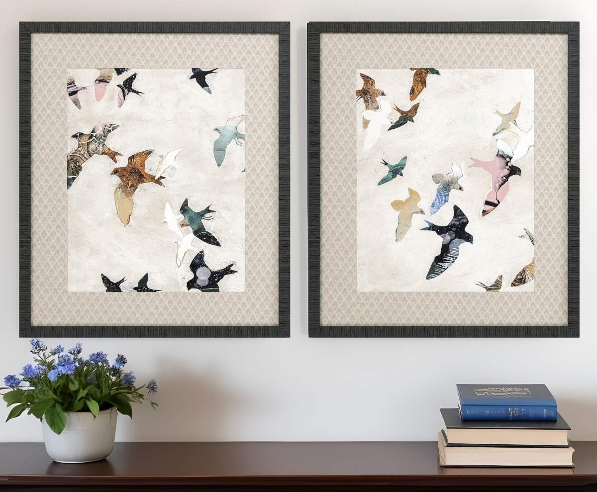 526061 Abstract Birds Black Framed Print Wall Art, Set of 2
