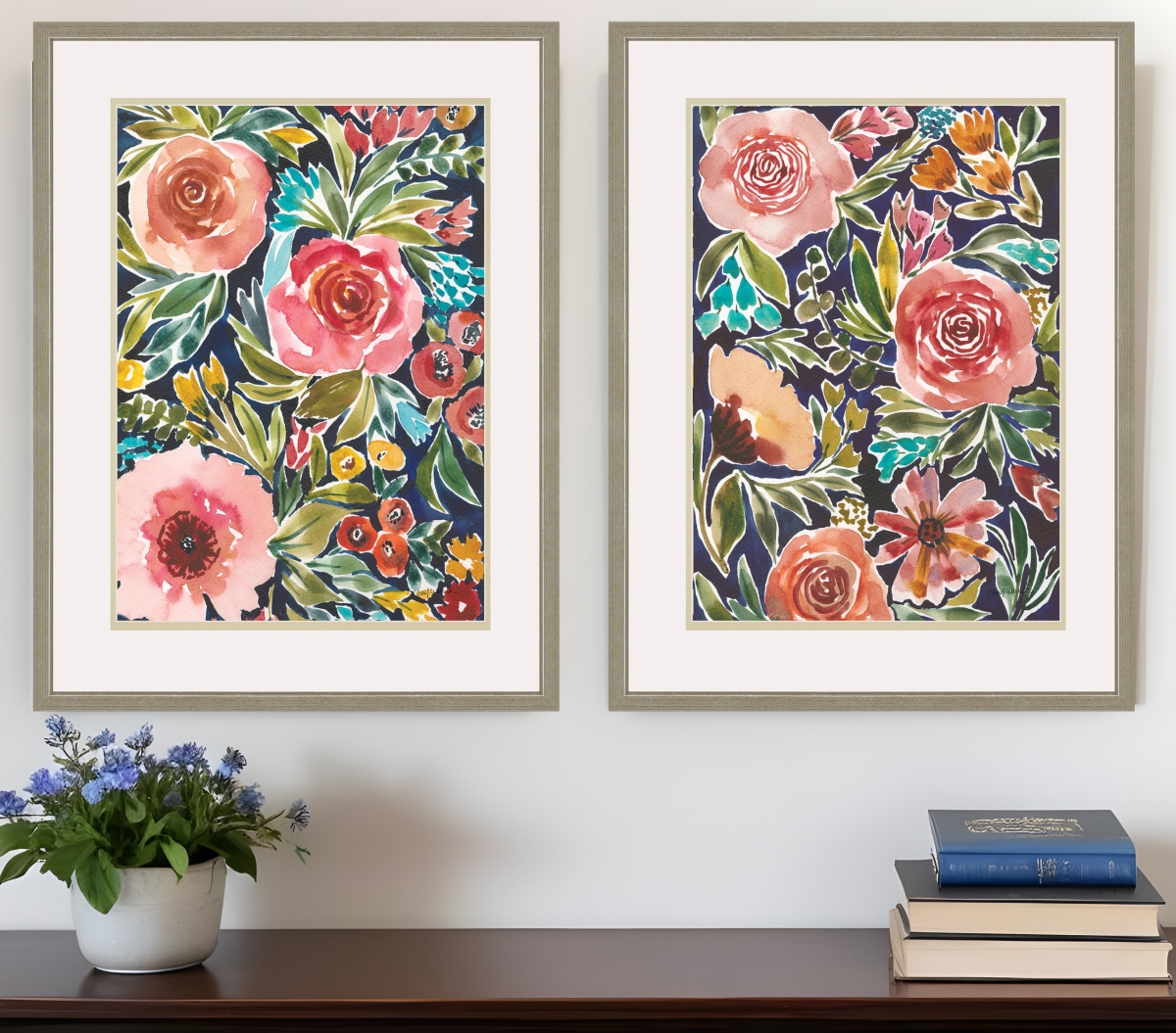 526123 Flower Patch Gold Framed Print Wall Art, Set of 2