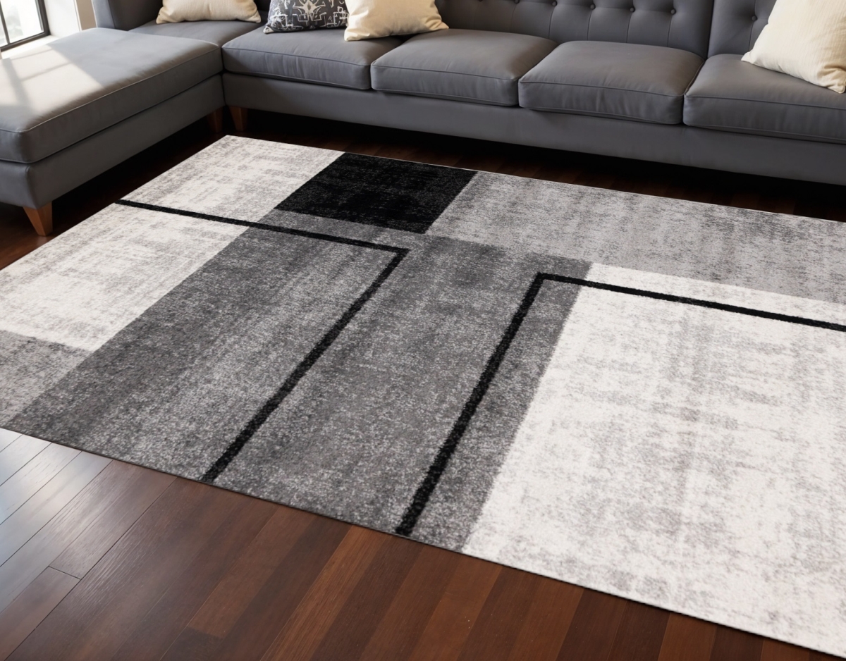 660246 8 x 11 ft. Black & Gray Abstract Rectangle Area Rug