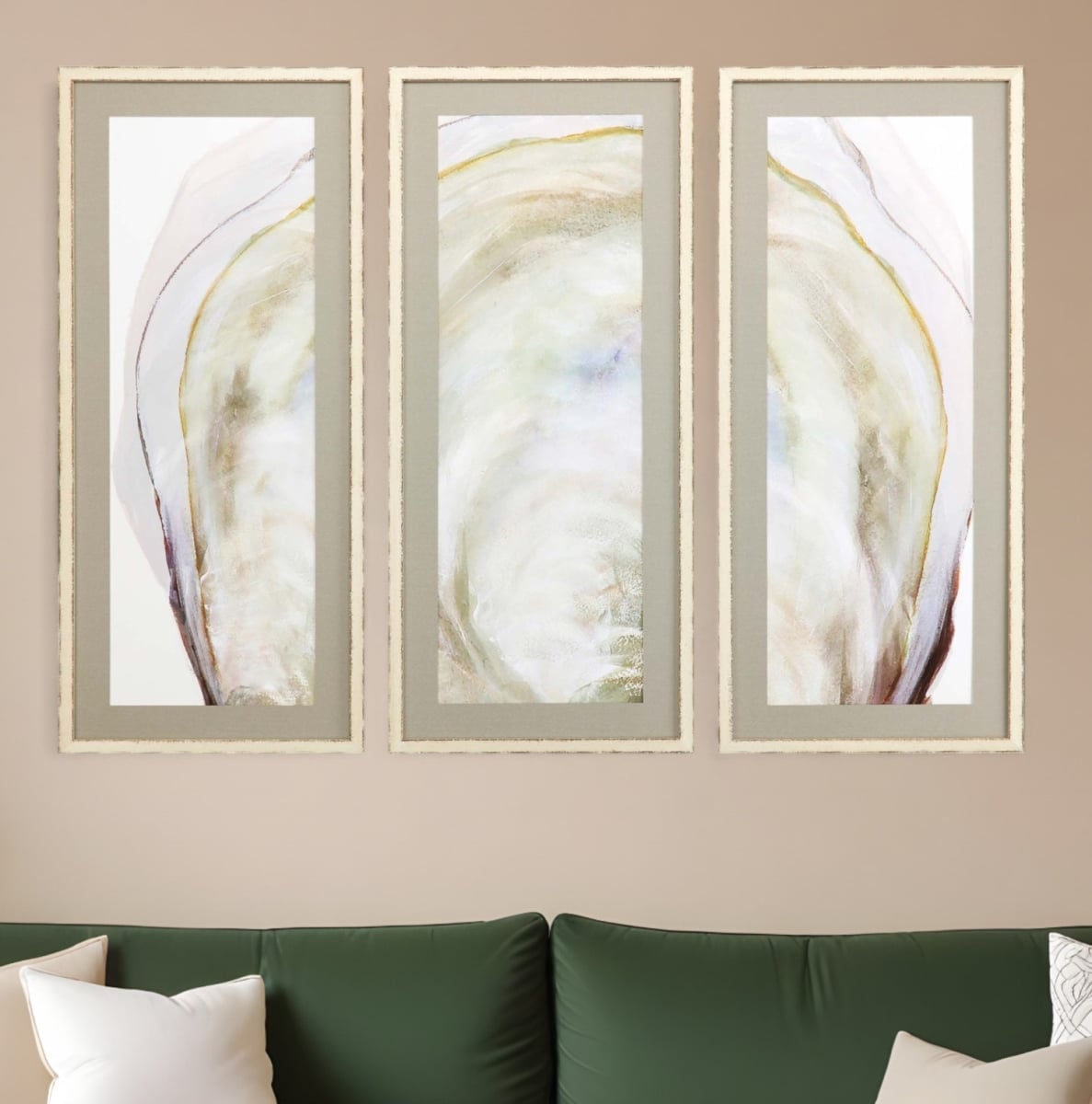 416457 Oyster Shell White Framed Print Wall Art, Set of 3