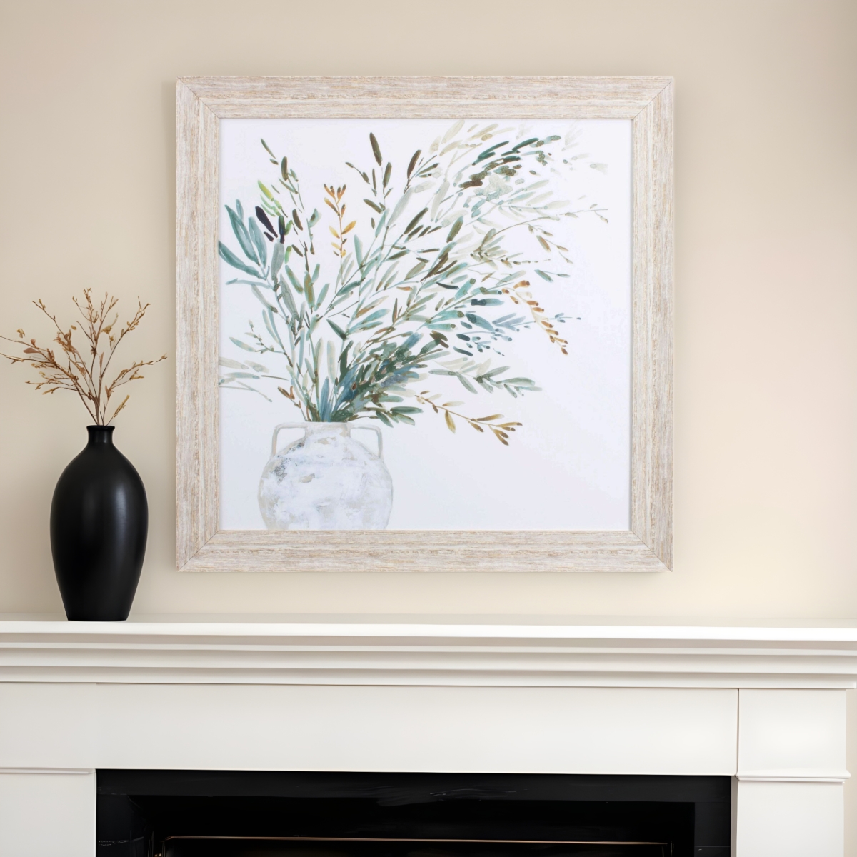 521463 Vase of Grass I White Framed Print Wall Art