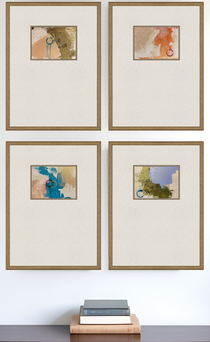 525941 Off Center Abstract Gold Framed Print Wall Art, Set of 4