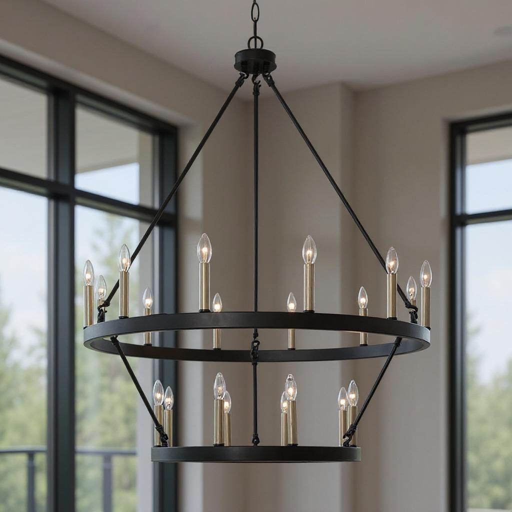 482658 Black Candle Style Multi Light Metal Dimmable Chandelier