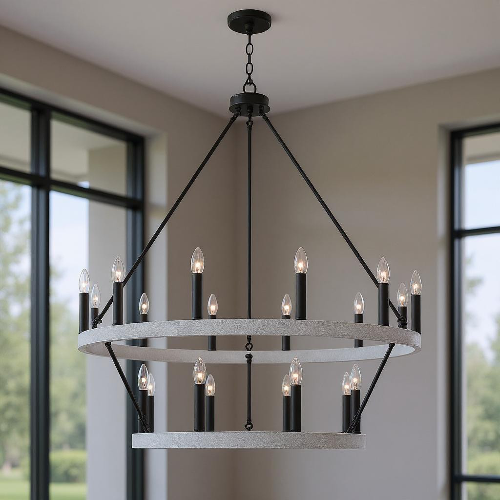 482660 Black & White Candle Style Multi Light Metal Dimmable Chandelier
