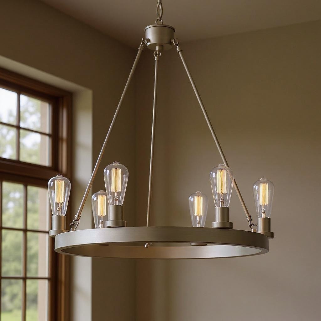 482840 Silver Candle Style Six Light Metal Dimmable Chandelier