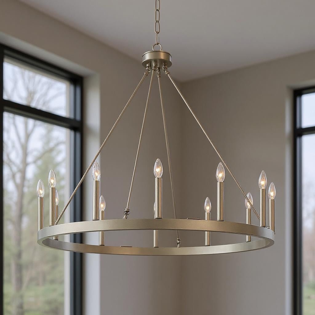 482692 Silver Candle Style Twelve Light Metal Dimmable Chandelier