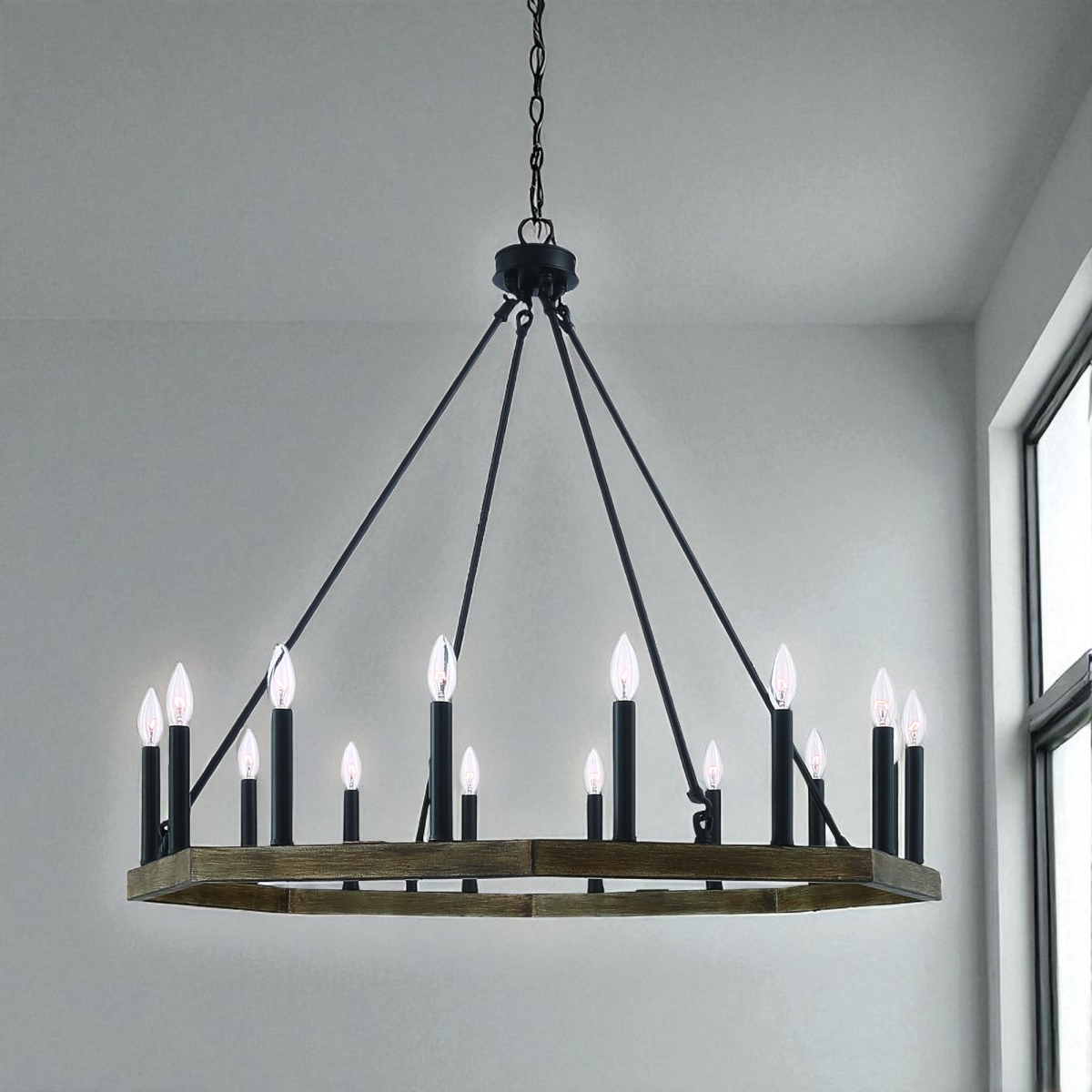 482819 Brown & Black Candle Style Multi Light Metal Dimmable Chandelier