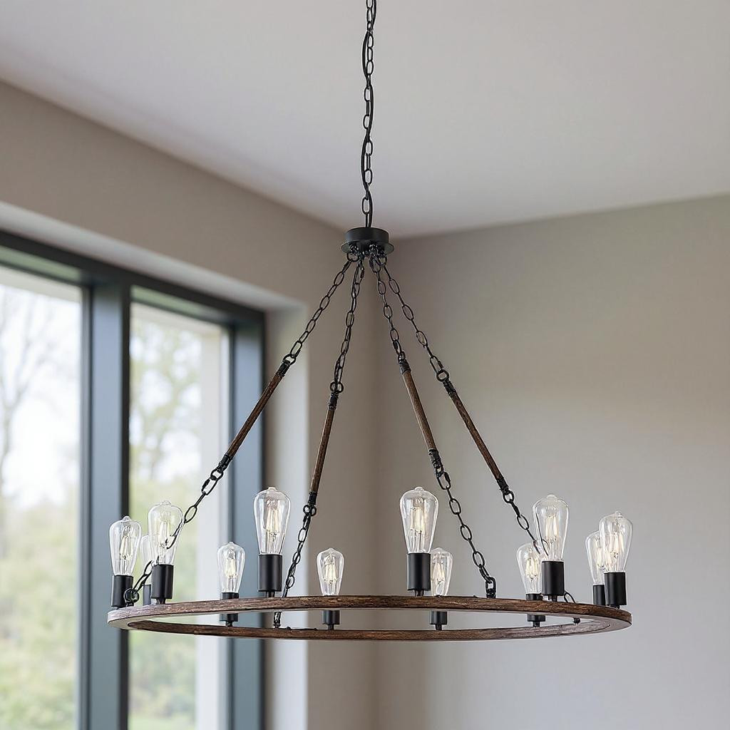 482903 Brown & Black Candle Style Twelve Light Metal Dimmable Chandelier