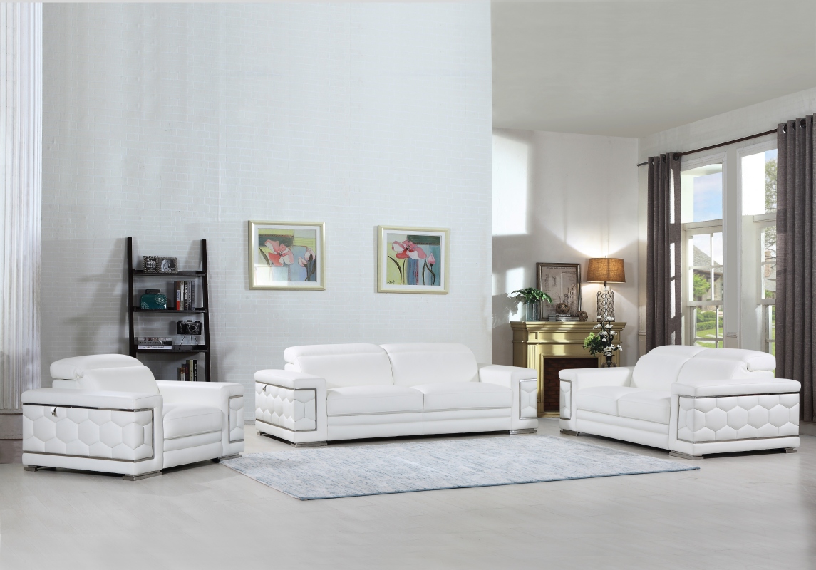 114 in. Sturdy White Leather Sofa Set