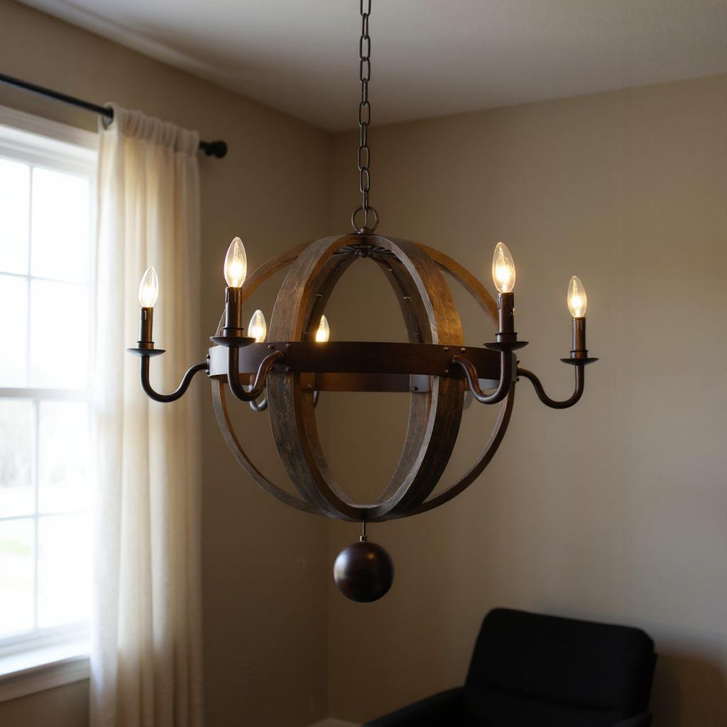 491056 Brown Unique Statement Six Light Metal Chandelier