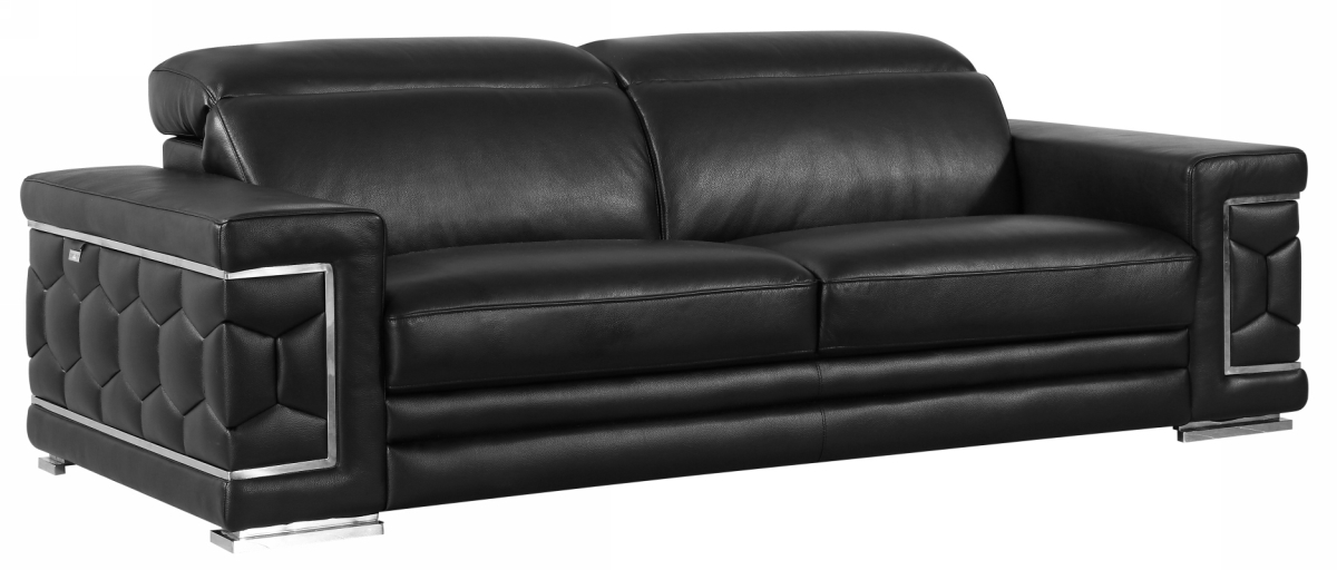 329597 89 in. Sturdy Black Leather Sofa