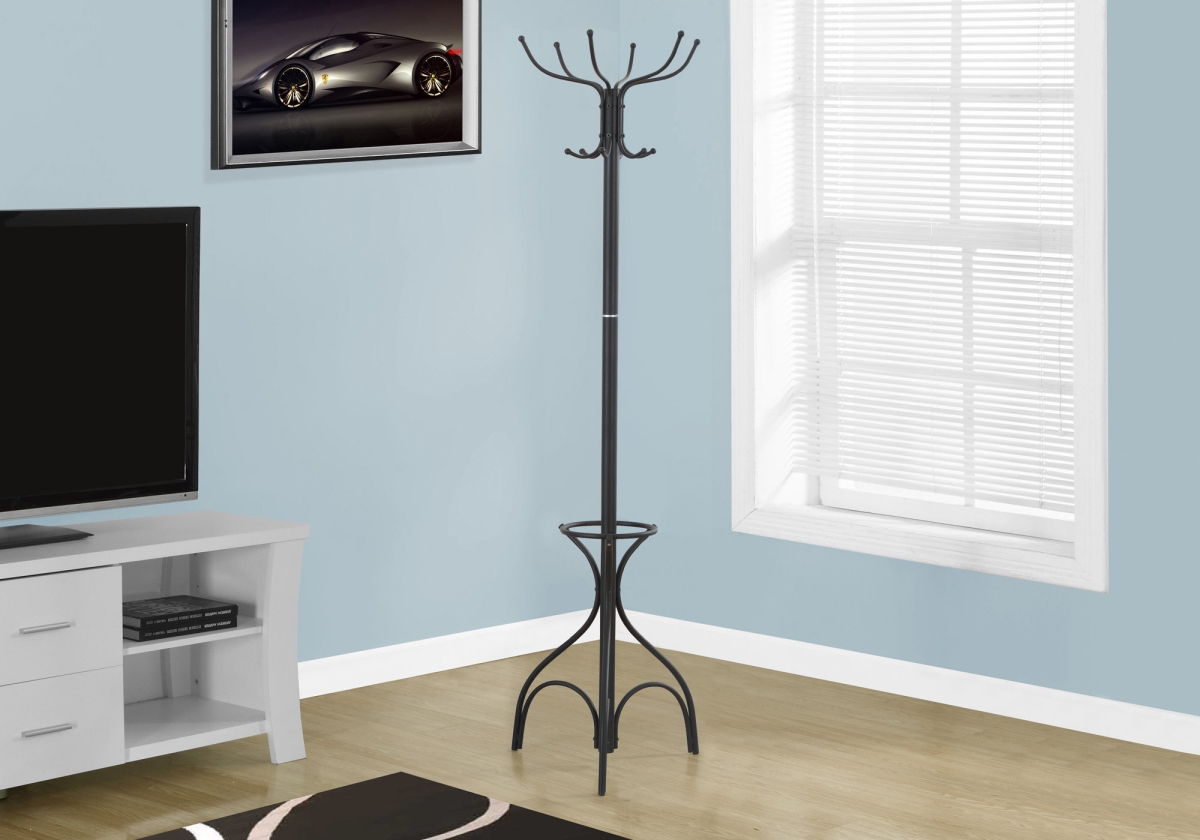 HomeRoots Coat Rack - 70" H/Black Metal with an Umbrella Holder