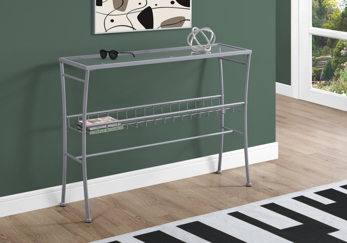 42 in. Silver & Tempered Glass Hall Console Accent Table