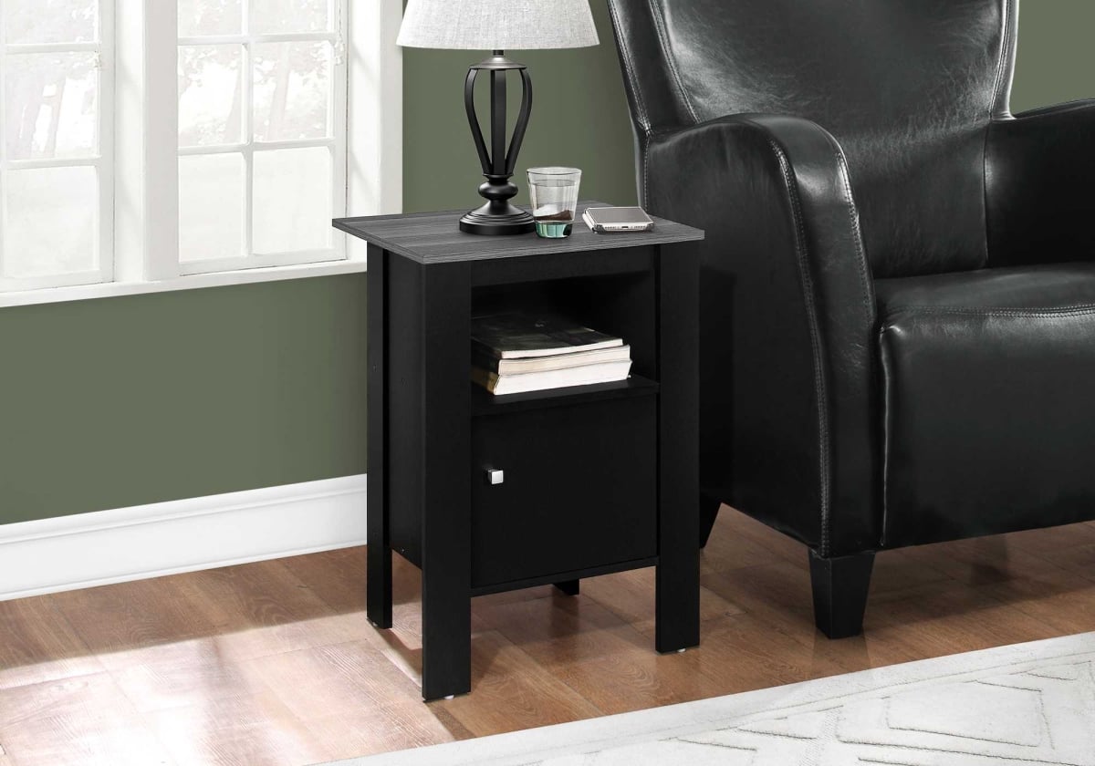 Black & Grey Top Night Stand Accent Table with Storage