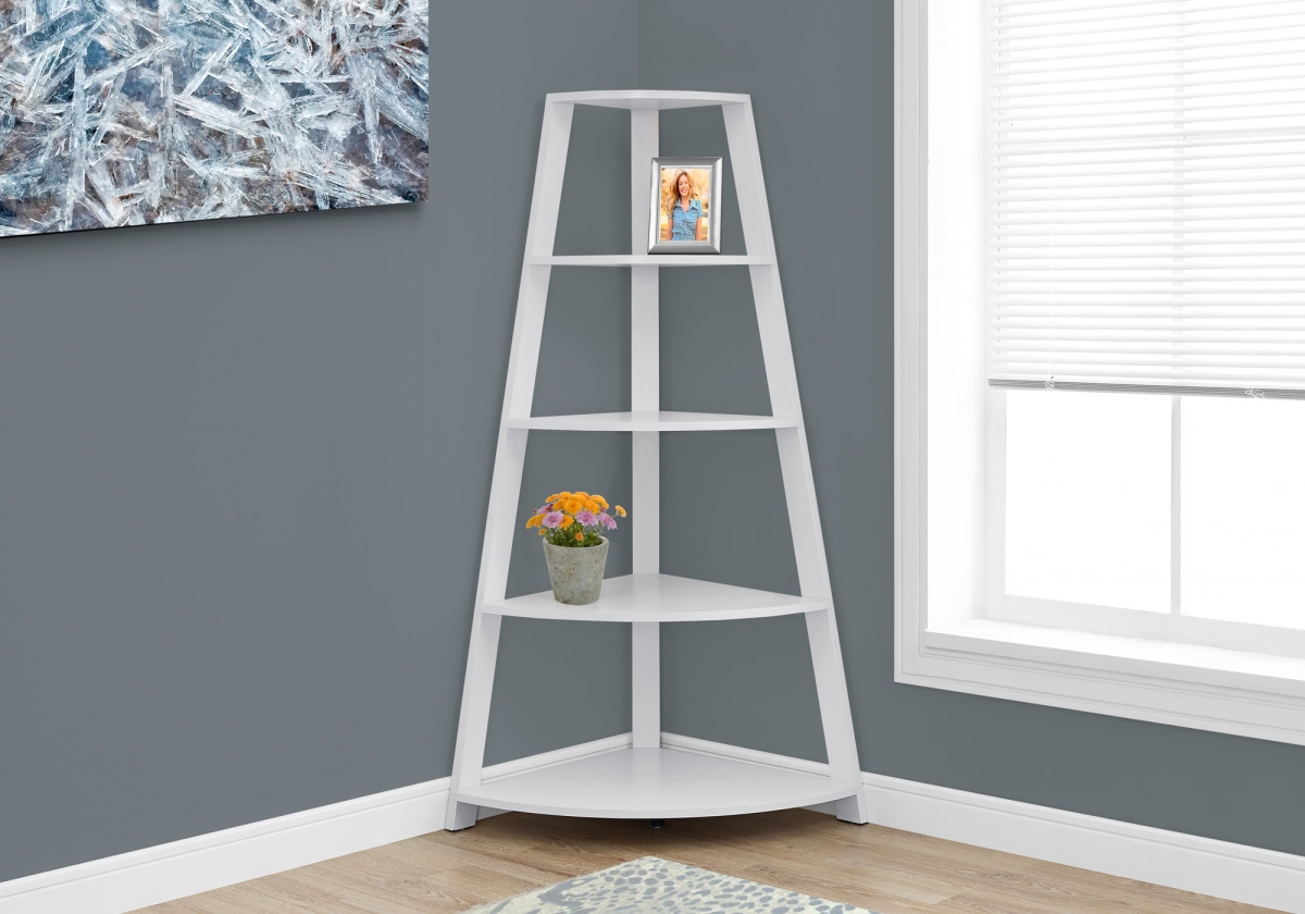 60 in. White Corner Accent Etagere Bookcase