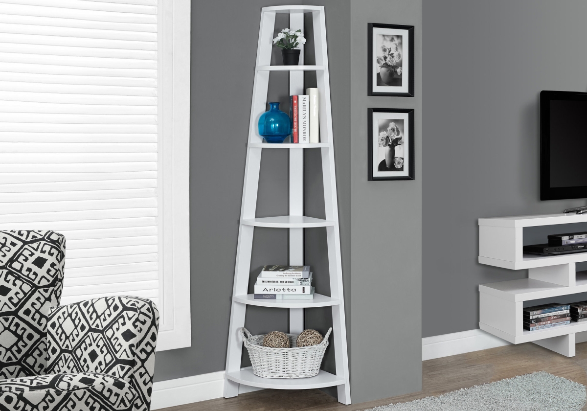 72 in. White Particle Board, Laminate & MDF Corner Bookshelf