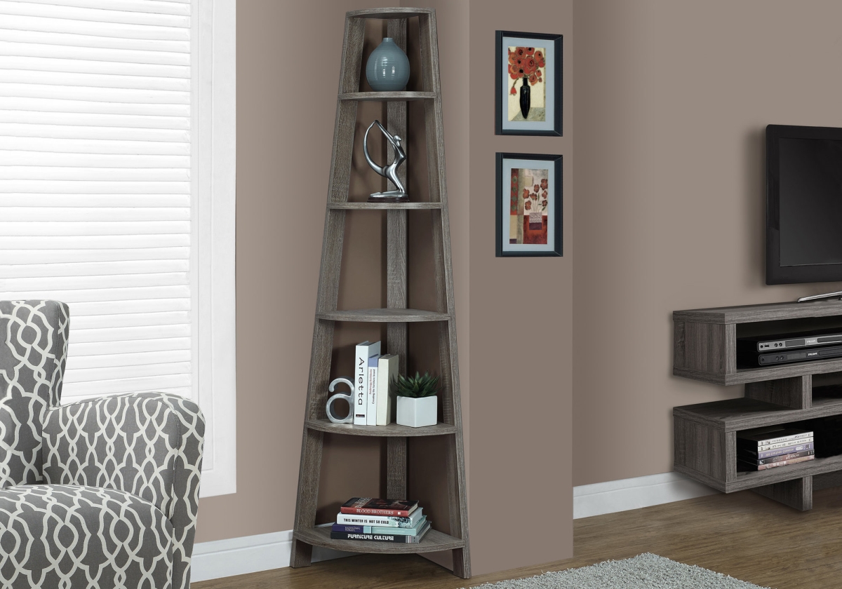 72 in. Dark Taupe Particle Board, Laminate & MDF Corner Bookshelf