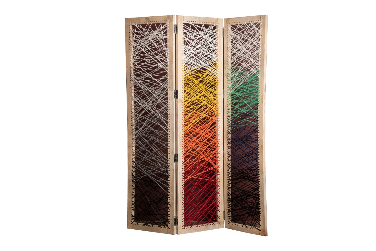 61 x 1.5 x 72 in. Multicolor Fabric & Wood Crisscross Screen