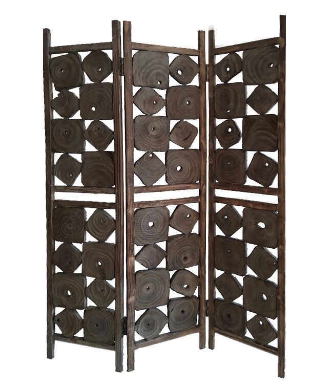 53 x 1 x 71 in. Organic Weathered Brown Wood Screen