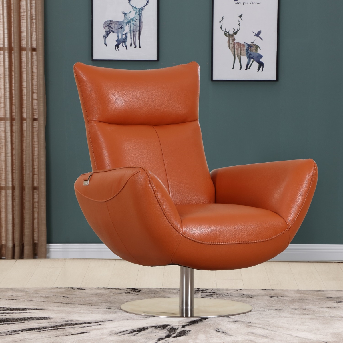 43 in. Contemporary Orange Leather Lounge Chair