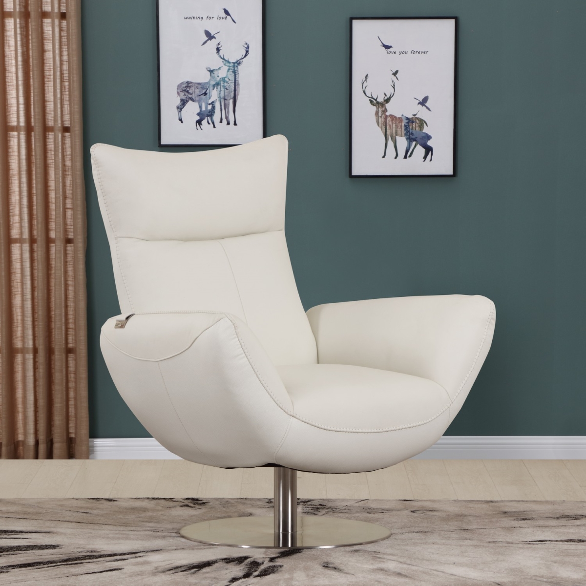 43 in. Contemporary White Leather Lounge Chair