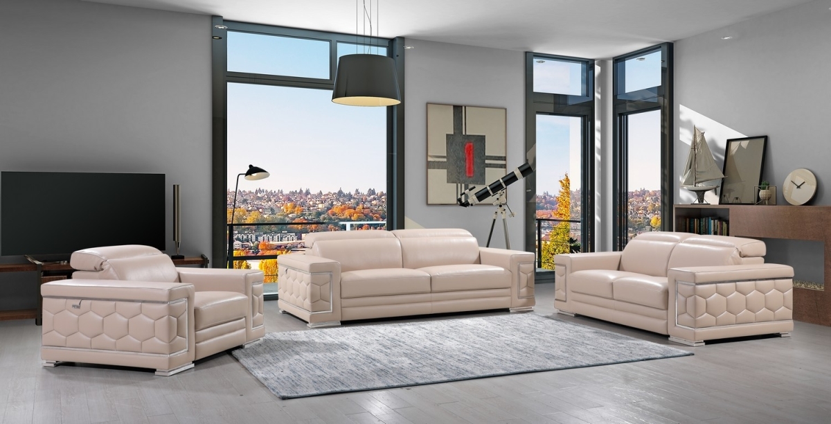 329717 114 in. Modern Beige Leather Sofa Set