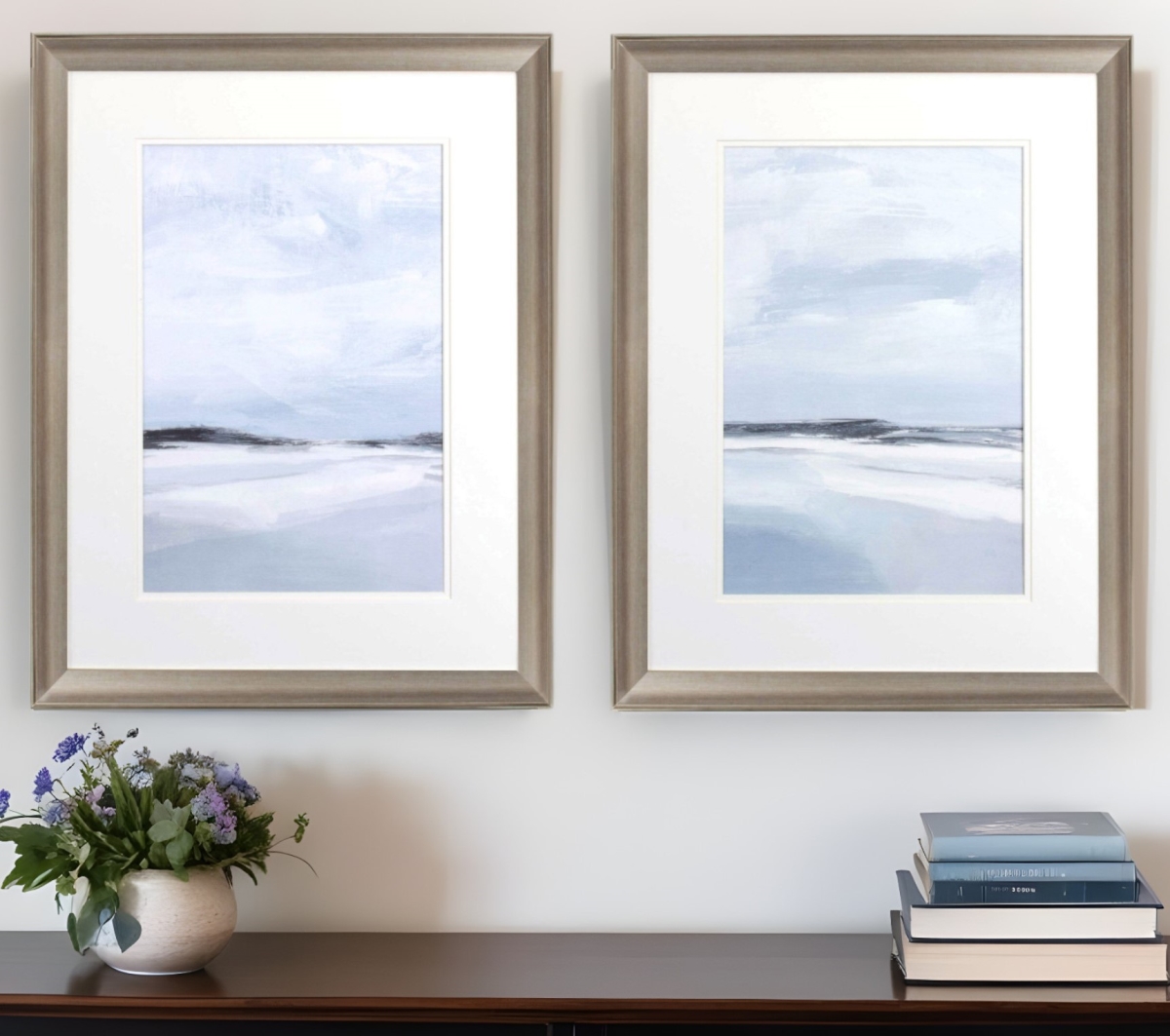 521557 Cirrus Cloud Beach Silver Framed Print Wall Art, Set of 2
