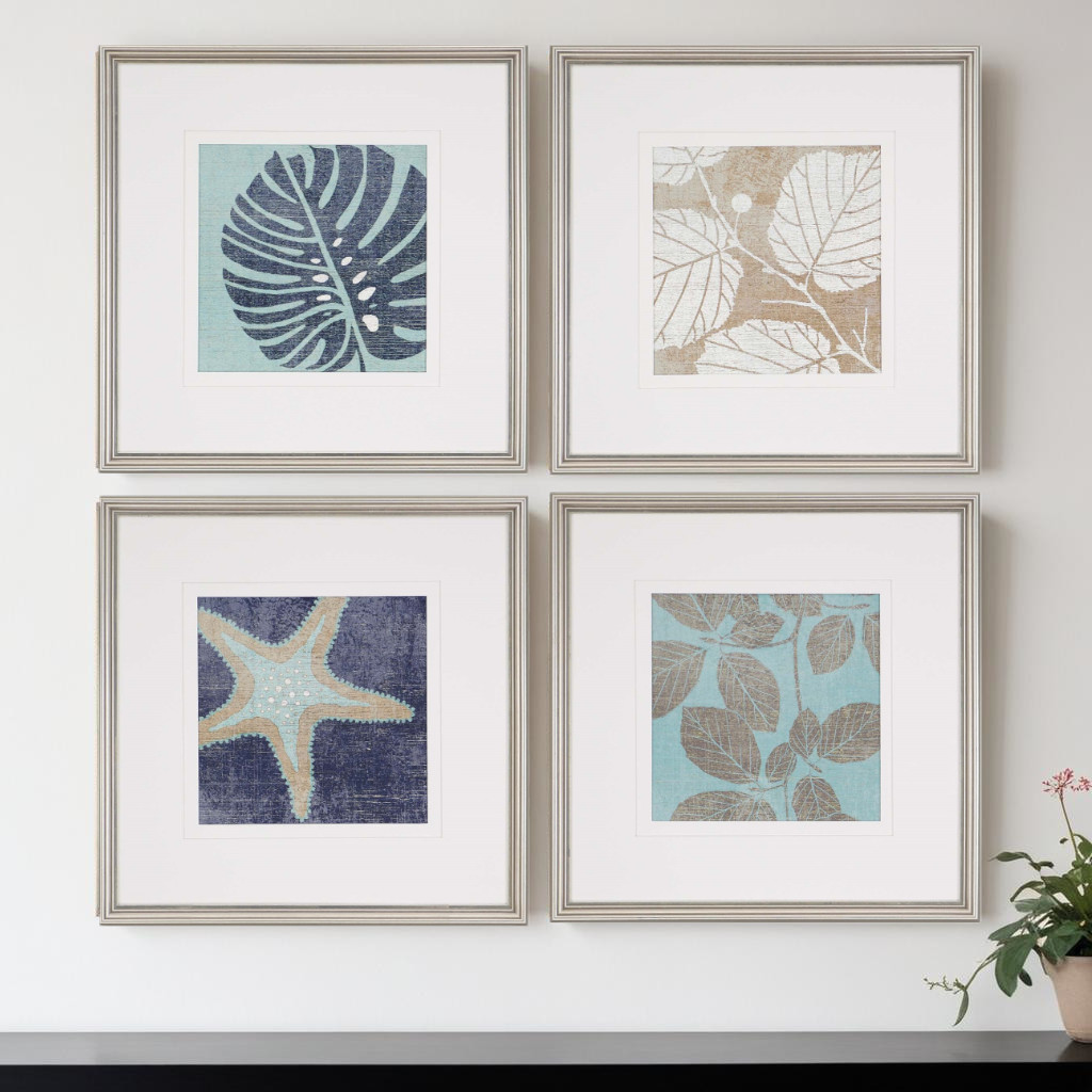 525097 Coastal I Silver Framed Print Wall Art, Set of 4