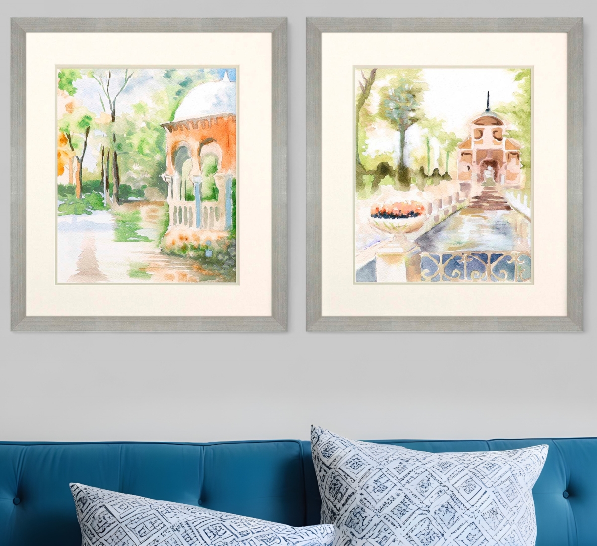 525521 Peaceful Gardens Silver Framed Print Wall Art, Set of 2
