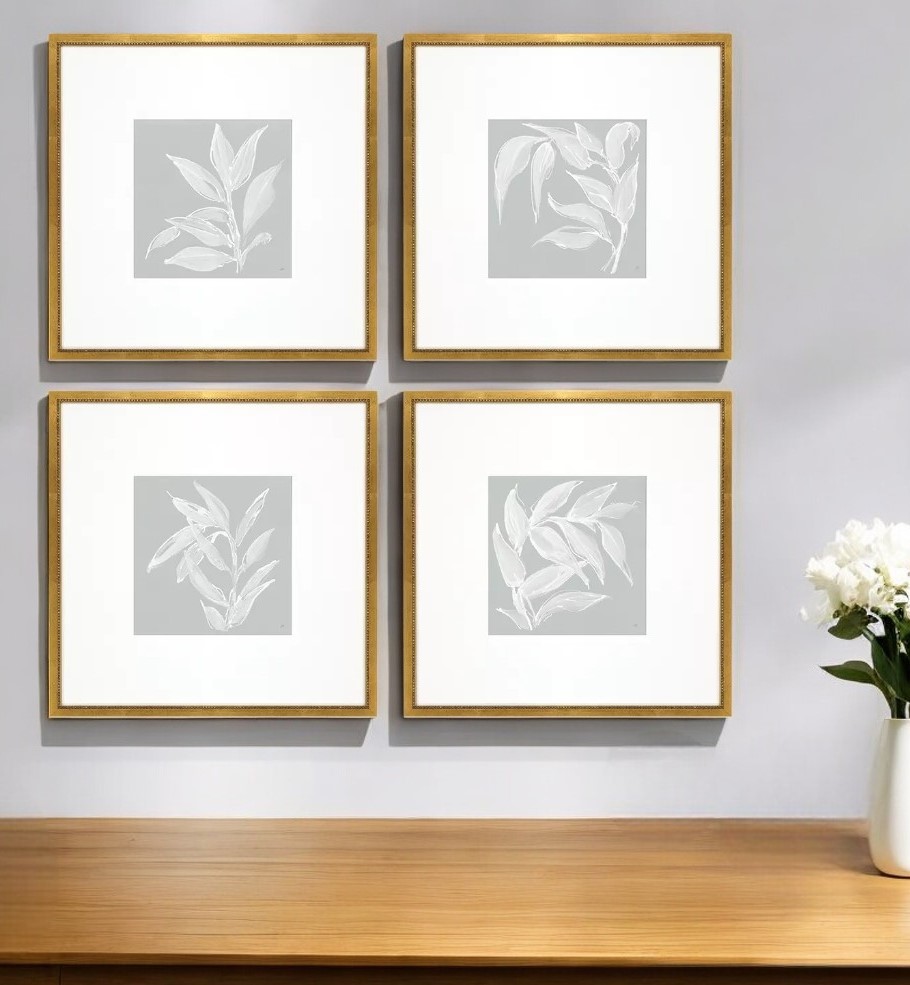 525648 Leaf Study Gold Framed Print Wall Art, Set of 4