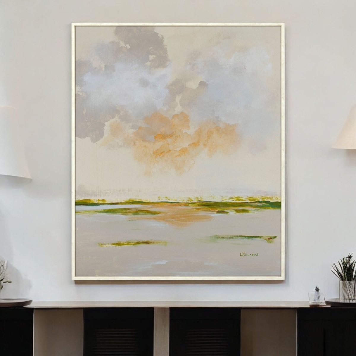 558355 Abstract Watercolor Waterscape White Floater Frame Wall Art