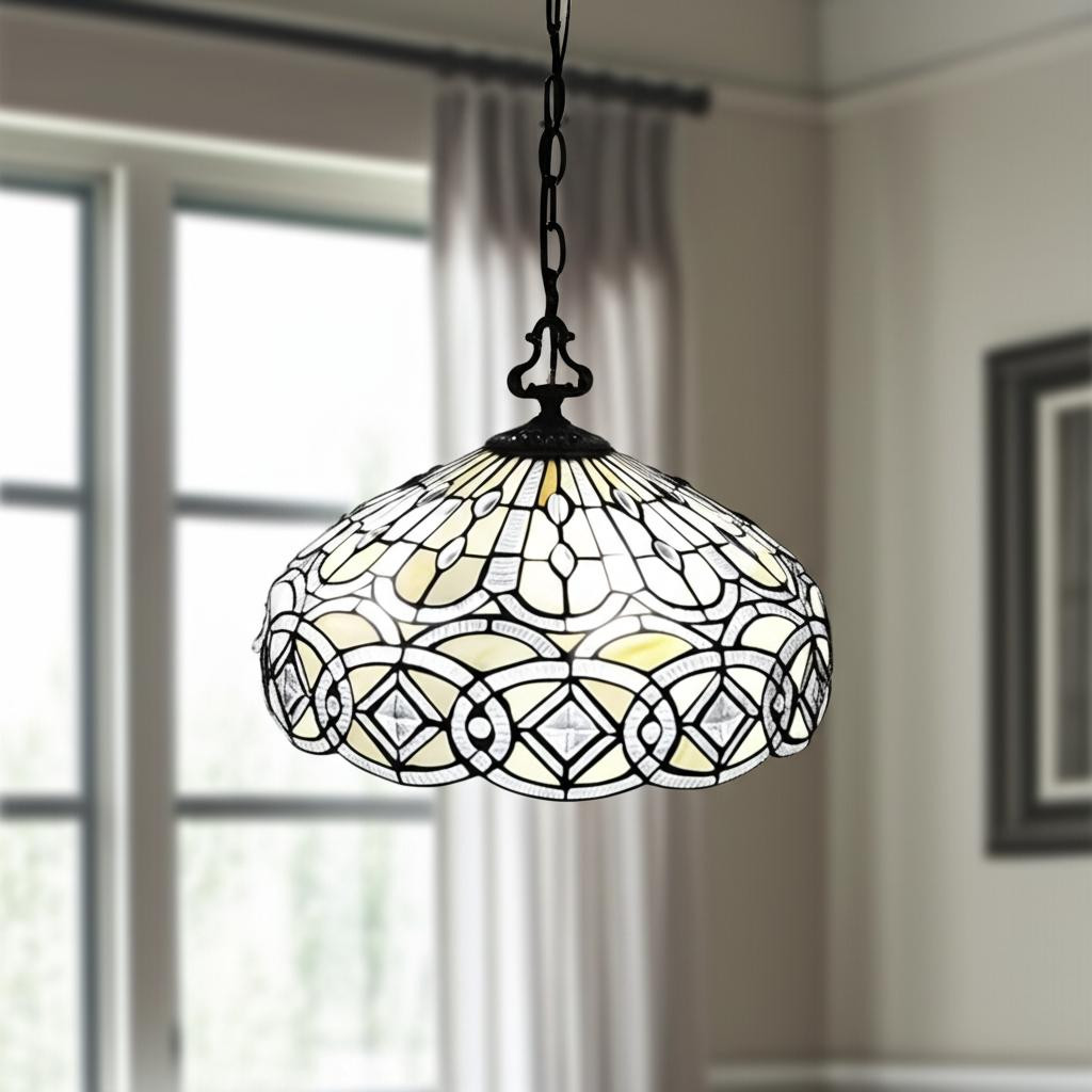 478321 Black & White Unique Statement Two Light Glass Dimmable Ceiling Light with Shades