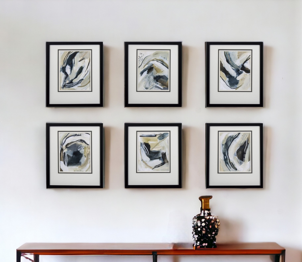 387768 Neutral Watercolor Abstract Framed Art, Set of 6