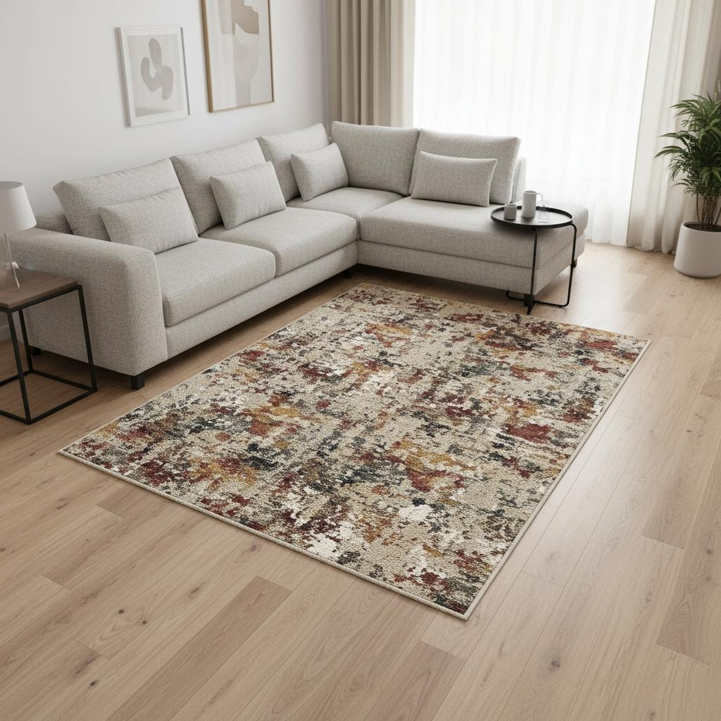 700137 6 x 9 ft. Beige Red & Ivory Abstract Washable Rectangle Area Rug