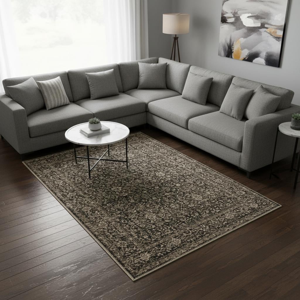 696964 8 x 10 ft. Brown & Beige Floral Medallion Washable Rectangle Area Rug
