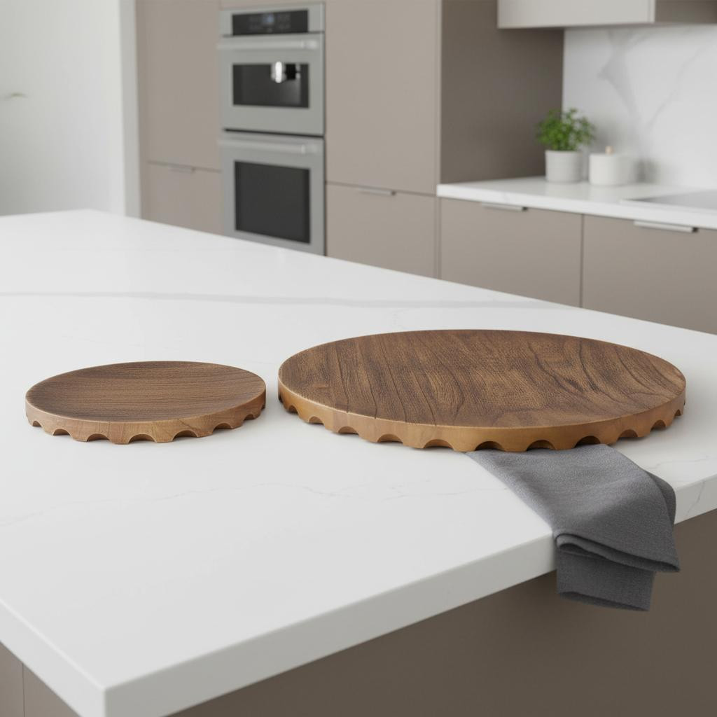 Picture of HomeRoots 609085 Natural Light Brown Round Wood Handmade Serving Trays, Set of 2