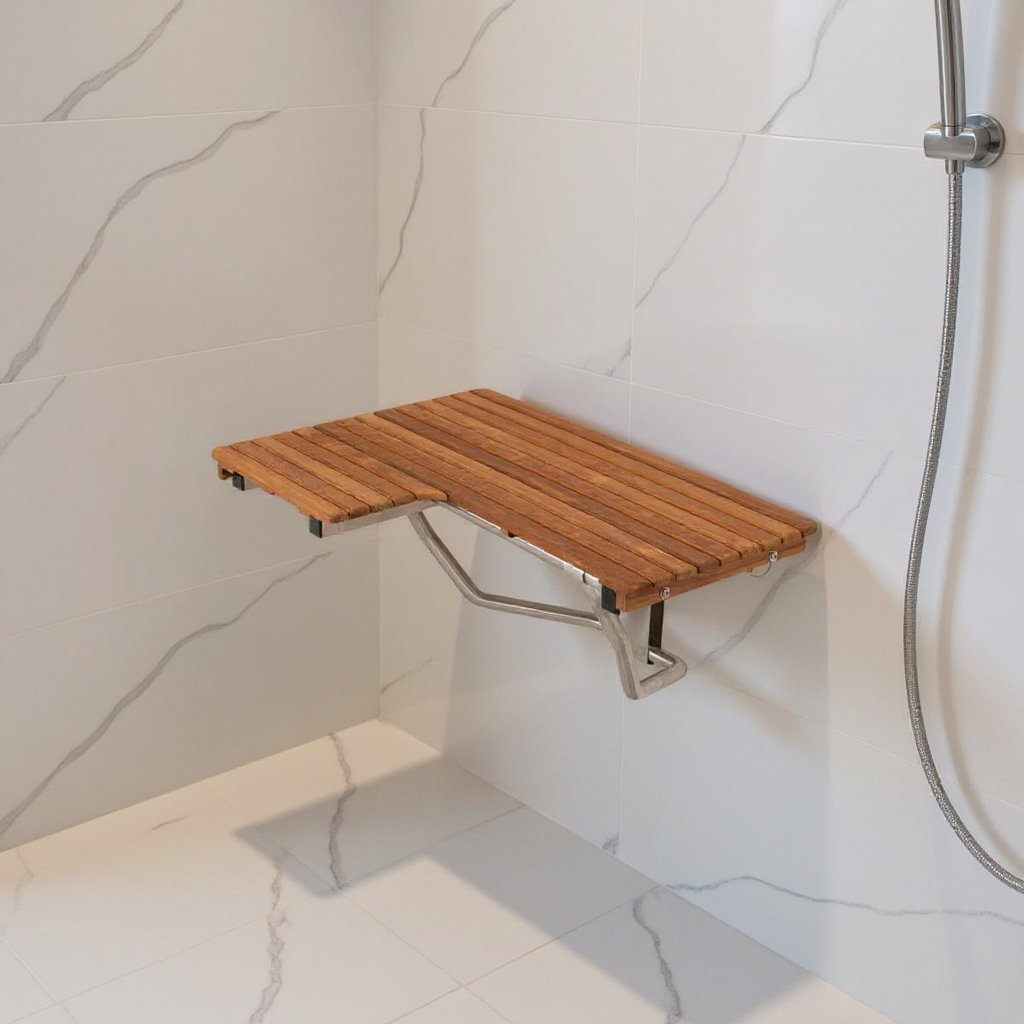 549343 14 x 34 in. Brown Teak Wall Mount Rectangular Shower Bench