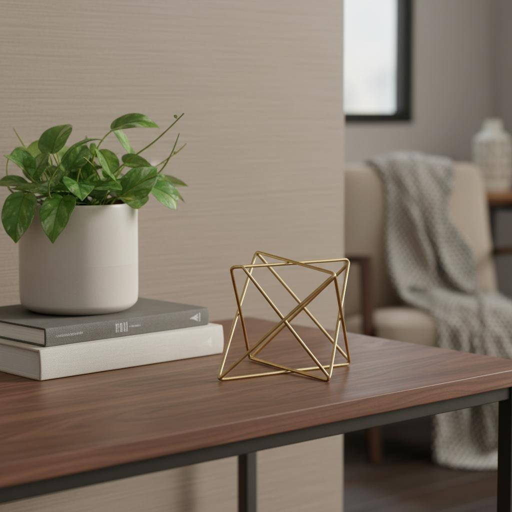 635381 6 in. Gold Metal Open Geometric Tabletop Sculpture