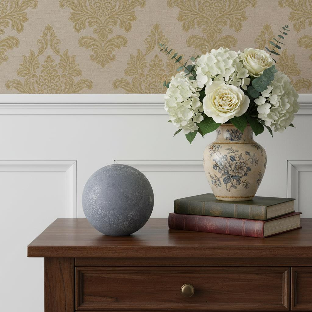 635392 6 in. Silver Paper Mache Hand Painted Decorative Orb