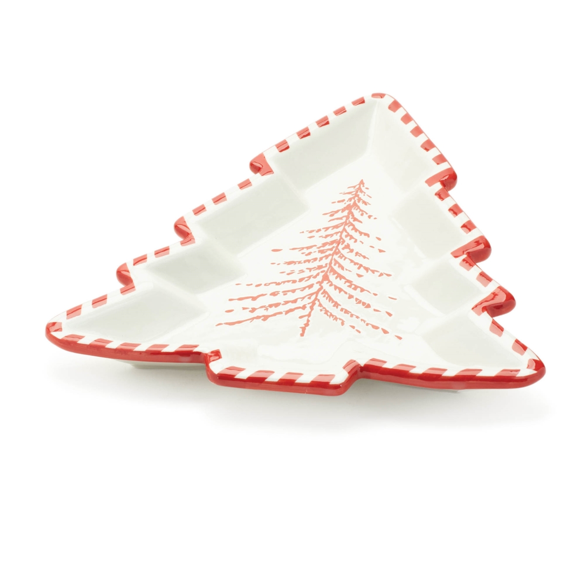Picture of HomeRoots 634494 Red & White Ceramic Tree Shaped Christmas Serving Trays, Set of 2